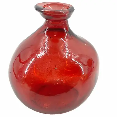 $33.99 • Buy Antique Vintage Mold Blown Cranberry Flash? Glass Bottle 2 Piece Mold Freeform 