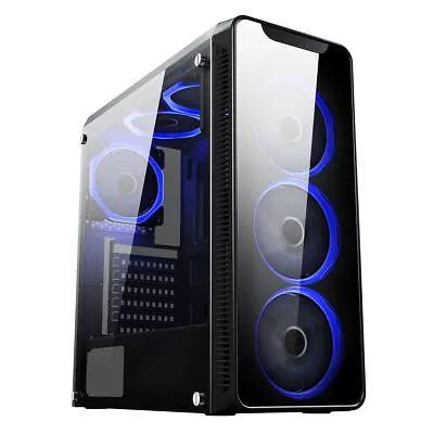 £52.45 • Buy Cit Blaze Gaming Mid ATX PC Case 6x 12CM LED Ring Fan Blue Tempered Glass