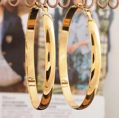 9ct 9K Yellow Gold Plated Ladies Girls Large Plain Hoop Earrings . 65mm2057 UK • £9.99