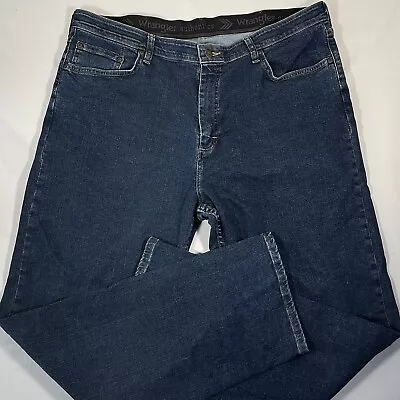 Wrangler Jeans Mens Blue Size 38x32 Stretch Waist Pants Relaxed Straight Comfort • $8.24