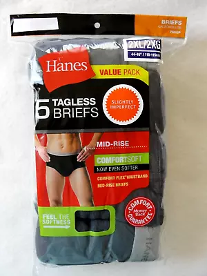 5 Pair Men's Hanes Dark Gray Tagless Mid-Rise Briefs - Size 2XL (44-46 ) - New • $16.99