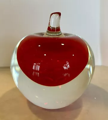 Sommerso Art Glass Apple Paper Weight Clear/Red Hand Blown Most Likely Murano • $39.99