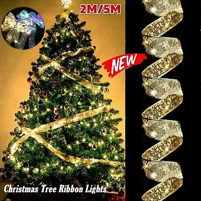 LED Christmas Tree Ribbon Bow Xmas Hanging Light Up Topper Top Lights Home Decor • $12.99
