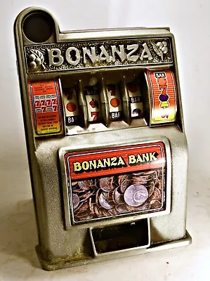 Vintage Bonanza 11” Toy Slot Machine 4 Reel Bank Coins Money Pretend Play • $39.95