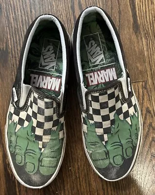 VANS X MARVEL Incredible HULK Checkerboard Classic Slip On Shoes Men's 7 Rare • $19.99