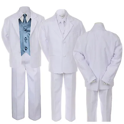 $46.99 • Buy 7pc Baby Toddler Boy White Formal Wedding Party Suit Tuxedo Vest Necktie Sz S-7