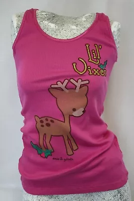 Womens Juniors David & Goliath Lil' Vixen Pink Reindeer Tank Top Tee T-Shirt  • £11.56