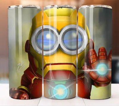 Minions Superhero Iron Man Design Tumbler 20oz Skinny Cup Mug Lid W/ Straw • $19.95