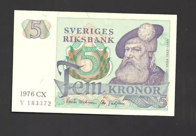 5 Kronor Ef-aunc  Banknote From Sweden 1976  Pick-51 • $0.99