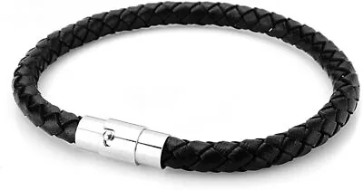 Men's Women's Braided Leather Bracelet Stainless Steel Magnetic Clasp Handmade • $3.49