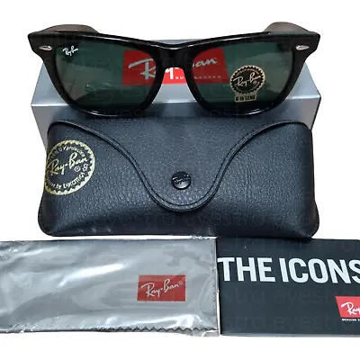 $134.99 • Buy Ray-Ban Wayfarer Classic Sunglasses Black Frame Green G-15 Lens RB2140 901 54mm