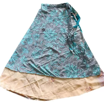 Indian Reversible Old Silk Sari Magic Wrap Around Skirts L-38  • $16.50