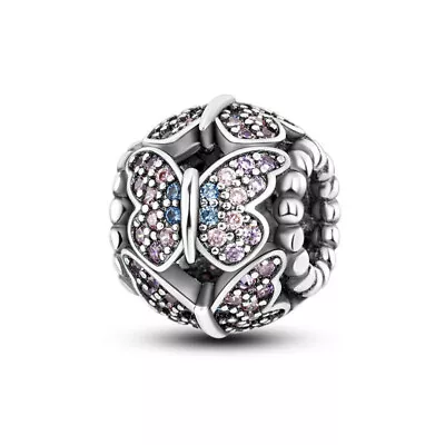 Genuine 925 Sterling Silver Pave Butterfly Bead Insect Moth Charm Mum Wife Gift • £12.99