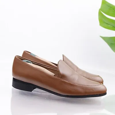 J Jill Women's Canary Loafer Size 8 Flat Shoe Cognac Tan Leather Slip On Comfy • $49.83