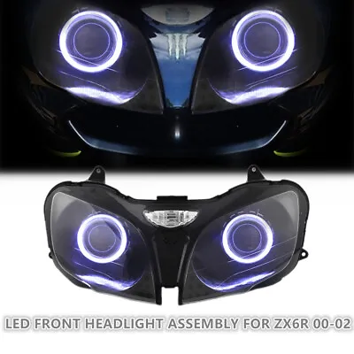 KT LED Angel Eyes Headlight Assembly For Kawasaki Ninja ZX-6R 2000-2002 White • $508.22