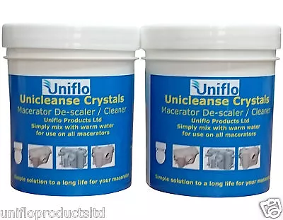 Uniflo Unicleanse Crystals 2 Tubs Macerator Cleaning Descaler Grundfos Saniflo. • £15.90