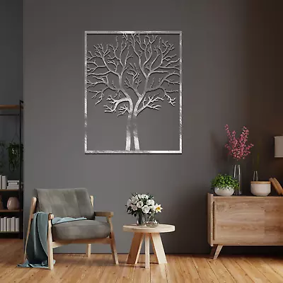 Metal Tree Of Life In Frame Hanging Modern Steel Wall Art Sculpture Home Decor • £175.62