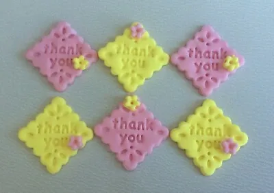 6 Edible Icing  Thank You  Embossed Plaques Flowers Stars Cup Cake Toppers • £2.85