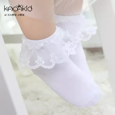 Toddler Kids Children Lace Trim Ruffle Frilly Socks Girls Lace Ruffle Socks 2-5Y • $6.95