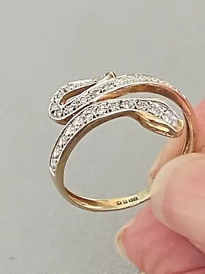 Stunning Ladies Vintage 9ct Gold & Diamond Serpent  Snake  Ring Size N 2g • £194