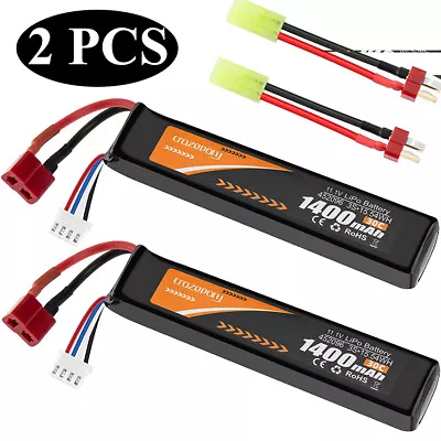 2PCS Airsoft Battery 11.1V 1400mAh 30C LiPo Battery T Plug 3S For Airsoft Model • $39.99