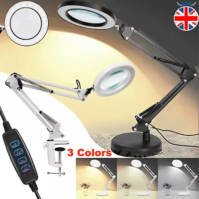 LED Desk Lamp 10X Magnifier Glass Foldable Light Stand Clamp Beauty Magnifying • £17.73