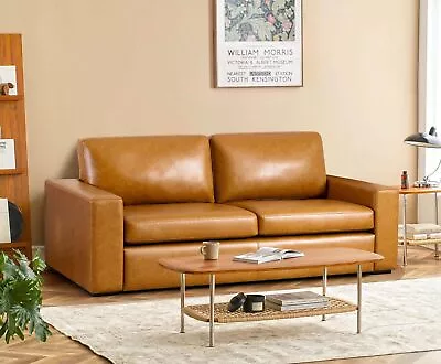 85  Sofa Couch Brown Soft Faux Leather Mid Century Modern Furniture Living Room • $549.99