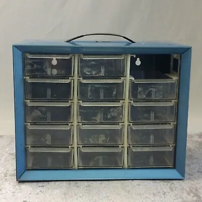 Vintage Metal AKRO MILLS Blue 14 Drawer Small Parts Storage Bin 10x8 Akron OH • $32.95