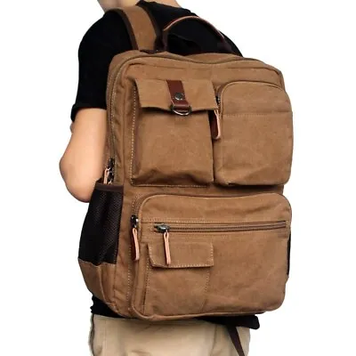 Men Vintage Canvas Backpack Laptop Casual Business Travel Hiking Bag • $56.09