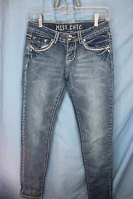 Miss Chic Y2K Bling SZ3 Jeans Womens 28 X30 Blue STRIGHT Low Rise • $21.25