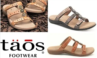 Taos Comfort Slip On Footbed Adjustable Sandals Leather Taos Shoes Festive Slide • $109.95