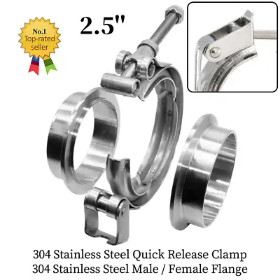 $14.99 • Buy Universal 2.5'' Quick Release V-Band Clamp Stainless Steel + Male Female Flanges