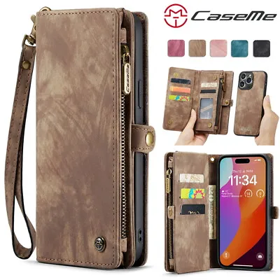 Zipper Wallet Magnetic Phone Case W/ Wrist Strap For IPhone 11 12 13 14 15 XS 78 • £19.19