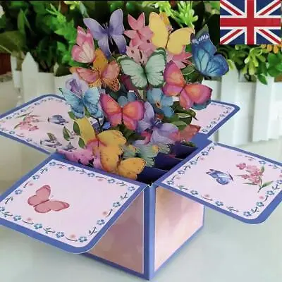 3D Pop Up Butterfly Greeting Card For Birthday Valentine’s Day  Mother’s Day • £5.69