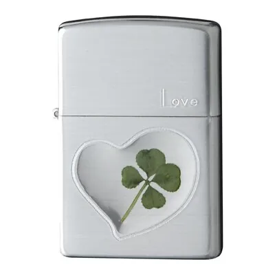 Zippo Oil Lighter Four Leaf Clover LOVE Silver Epoxy Resin Regular Case Gift • $168.23