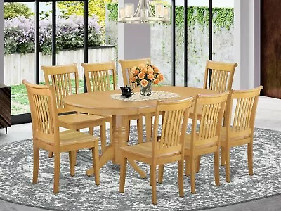 9pc Oval Vancouver Dining Room Set Table + 8 Portland Wood Seat Chairs Light Oak • $1205