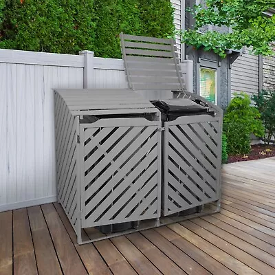 Wheelie Bin Store Double Wooden Shed Dustbin Storage Garden Outdoor Grey Cover • £219.99