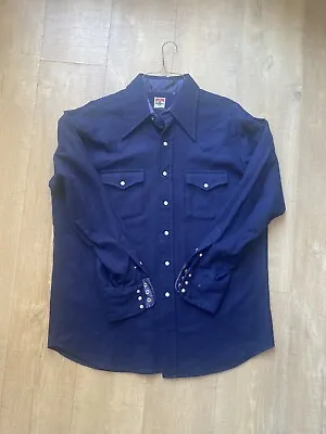 VTG Men's Shirt Marlboro Classic Dark Blue With Pearl Snaps • $25