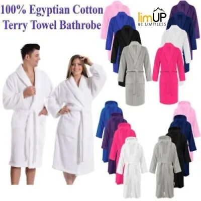 100% Egyptian Soft Cotton Towel Hooded & Shawl Collar Bathrobe • £25.99