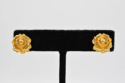 Givenchy Vintage Rose Earrings Brushed Gold Studs Runway Signed 1980s BinW • $119.96