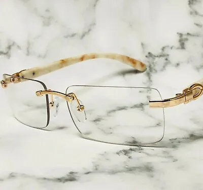 Mens CLASSY Style Wood Buffs Vintage Square Style Clear Marble Lens Eye Glasses • $14.99