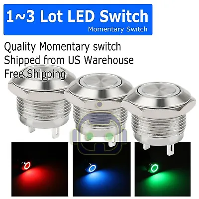 1~3PCS LED Metal Momentary Push Button Switch 4Pin 12mm 4.5~12V Red/Green/Blue • $5.95