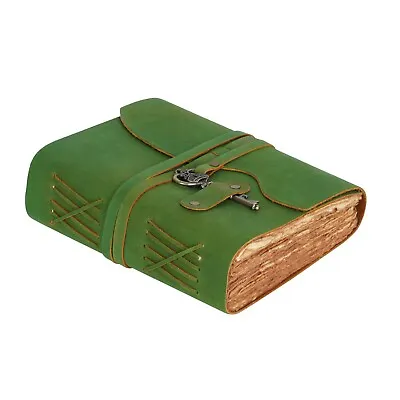 Handmade Leather Bound Journal With Lock And Key With Vintage Cotton Paper • $17.99