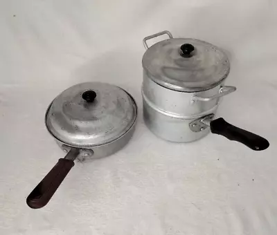 2 Vintage Small Kitchenalia Aluminium Pans Egg Poacher Steamer • $30