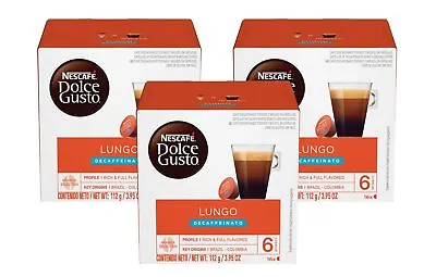 Nescafe Dolce Gusto Coffee Pods Lungo Decaffeinato 16 Capsules Pack Of 3 • $26.60