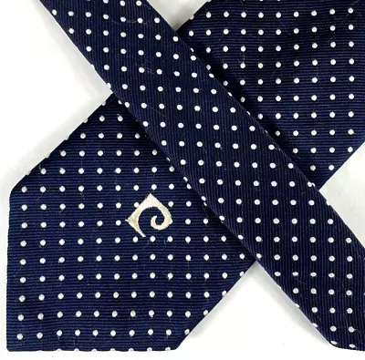 Vintage Pierre Cardin Mens Tie Logo Blue W/ White Polka Dot Pattern Polyester • $19.68