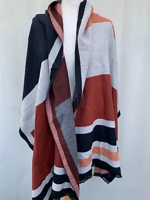 Shawl Wrap Scarf H&M Viscose Blend Fringe Brown Tones 80  X 25  Womens  • £12.99