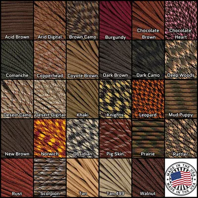 Browns 550 Type III 7 Strand MilSpec Commercial Paracord 10 25 50 100 Feet • $6.99