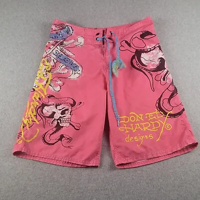 Ed Hardy Swim Board Shorts Mens 31 Pink Christian Audigier Skull Studded Logo • $48
