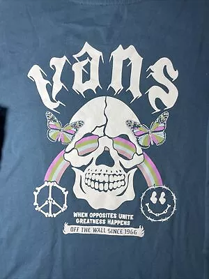 VANS Shirt Small Rainbow Skull Vans Long Sleeve T- Shirt Blue NWT • $12.99